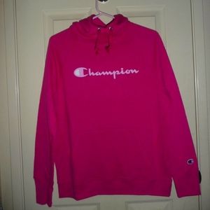 New Champion Classic Script Logo, Powerblend Fleece Hoodie, Peony Parade Pink  M